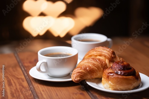 Enjoy Coffee and Pastries at a Cafe With Fresh Flowers on a Wooden Table Duri...