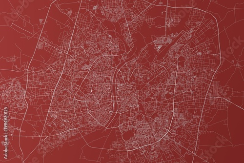 Photos Map of the streets of Ahmedabad (India) made with white lines on red background