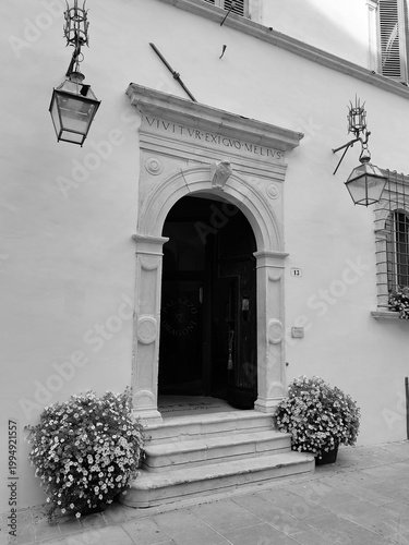 Spoleto, Italy - September 25, 2025, entrance to an ancient medieval building in the historic center of the city.