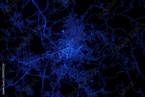 Canvastavla Street map of Pristina (Kosovo) made with blue illumination and glow effect