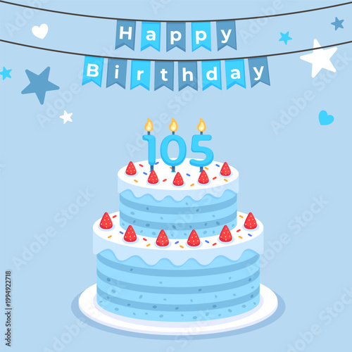 Fotografía Boy birthday banner cake with candles shaped like the number 105