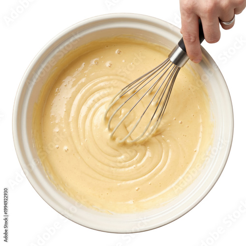 Obraz na płótnie Whisking cake batter in a white ceramic bowl