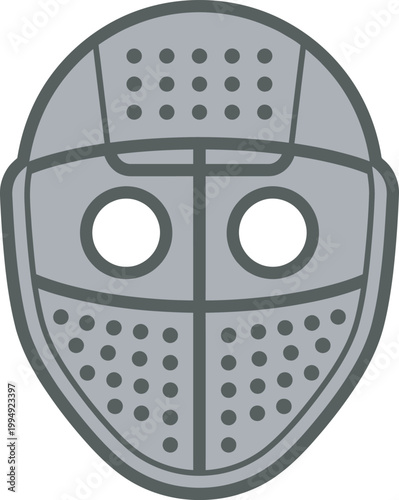 Detailed flat vector of a classic ice hockey goalie mask. Perfect for sports equipment branding, team logos, and athletic historical graphics. Modern minimalist take on vintage protective gear.