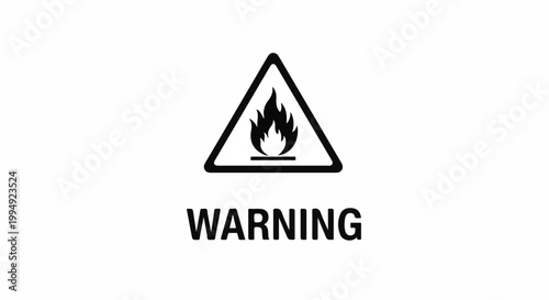 Warning sign with flame icon and text, indicating fire hazard or flammable material. Safety symbol.