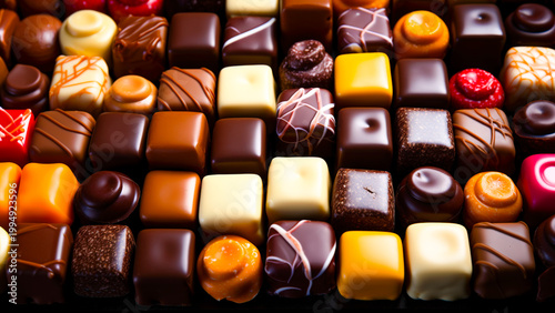 Colorful Array of Assorted Chocolates Perfect for Celebrating Love on Valentine’s Day
