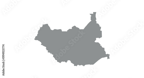 A grayscale silhouette depicts the geographic outline of the south sudan nation in africa high quality professional detailed