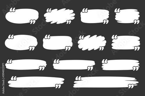 Картината върху платно Collection of white speech bubbles and quote icons on a dark background, perfect