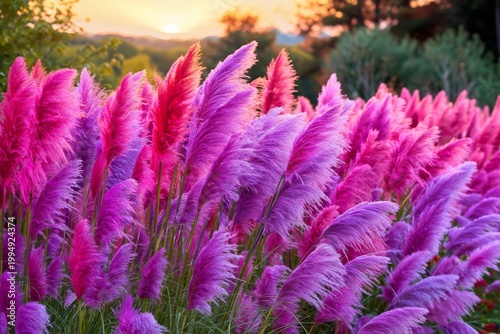 Colorful Flowers Sway in the Wind at Sunset in a Garden With Pink and Purple ...