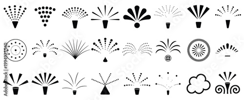 Spray icon vector illustration set featuring perfume spray, deodorant mist, paint spray gun, and water spray symbols for modern hygiene, cosmetic, and industrial design