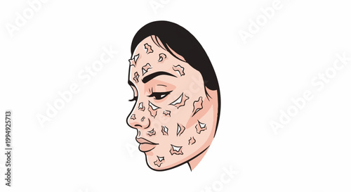 Stylized profile of a person's face with a skin condition or treatment