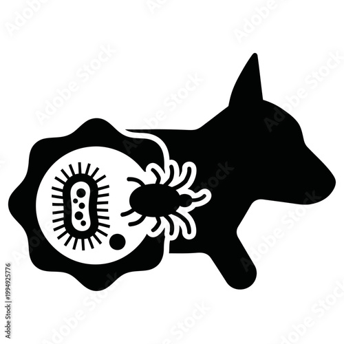 Parasite Host Interaction Diagram Vector Bacteria and Tick on Dog Black Illustration