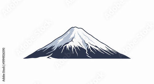 Stylized snow-capped mountain peak with dark base and white sky