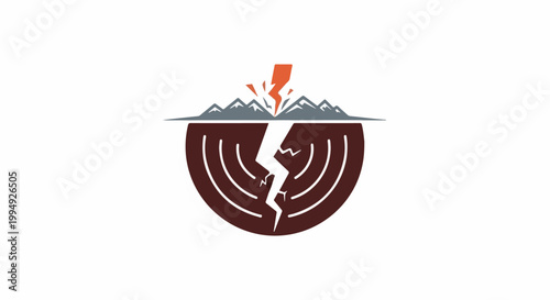 Stylized split earth, mountains, and lightning bolt symbol