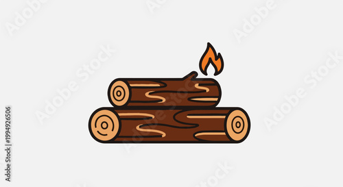 Stylized stacked logs with a small orange flame on top