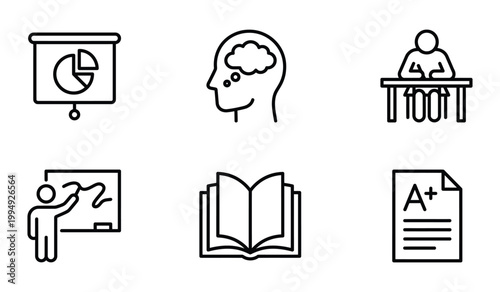 Educational process and learning concept icons set with education learning classroom teaching academic training knowledge
