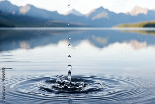 Water Droplets Fall Into a Lake Surrounded by Mountains in the Morning Light