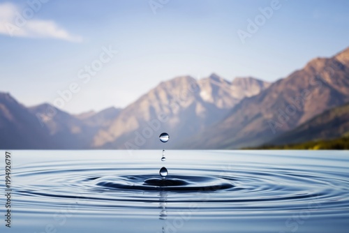 Water Drop Creates Ripples in Lake Near Mountains During Daytime