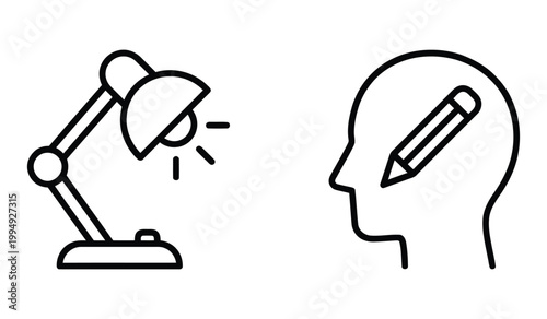 Minimalist outline icons for creative thinking and education with education creativity thinking knowledge learning academic