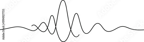 Abstract overlapping audio waveforms with smooth curves, sound signal illustration isolated on white background for music, technology and analysis