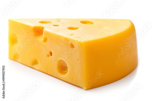Cheese Wedge on White Background With Holes and Smooth Texture