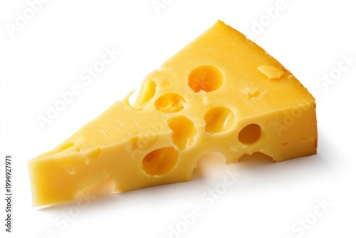 Yellow Cheese With Holes Sits on a Plain White Background Ready for Use in Di...