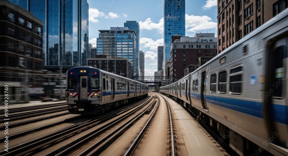Obraz premium Chicago Elevated Train System A Dynamic View of Urban Transportation.