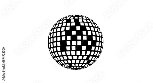 A spherical disco ball with a checkered pattern black silhouette