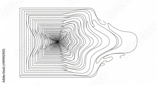 Abstract geometric distortion effect with concentric squares and wavy lines.