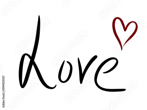 Love handwritten script line art, minimalist typography design, romantic word illustration isolated on transparent background PNG with copy space