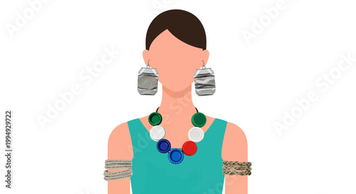 woman with colorful jewelry and brown hair illustration