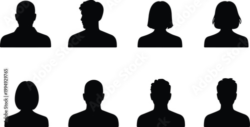 People avatar silhouettes set with male and female profiles, user icons collection for social media, profile placeholders, anonymous person heads isolated on white background illustration