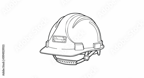 Line drawing illustration of a white construction hard hat with a suspension system, safety equipment for industry and work