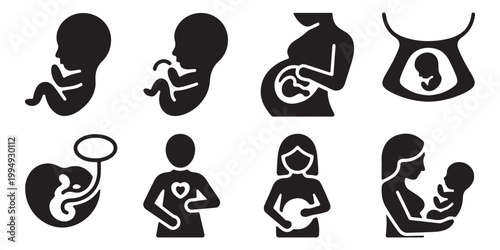 Pregnancy Stages and Newborn Care Icon Set