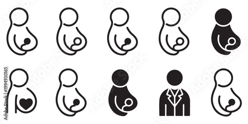 Breastfeeding and Motherhood Icon Set in Line and Solid Styles