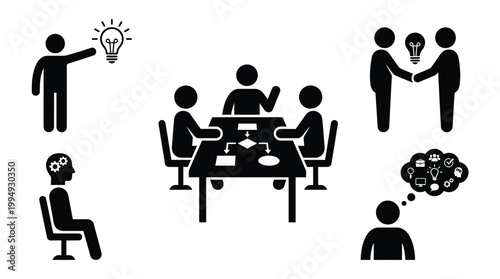 Thinking people, business meeting and finding ideas for problem solving set.