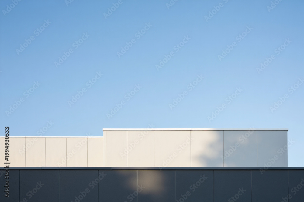 Fototapeta premium Modern building facade with geometric patterns and clear sky