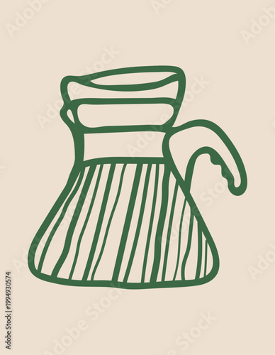 A simple green line drawing of a ceramic coffee pour-over on a beige background