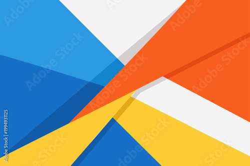 Bold colorful triangle abstract geometric composition. Modern angular illustration with blue orange and yellow planes. Large overlapping triangular forms create a crisp dynamic arrangement.