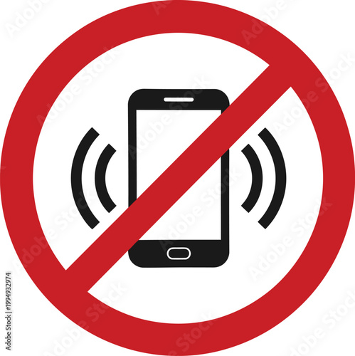 Obraz na plátně No mobile phones sign with red prohibition circle, prohibited smartphone use ico