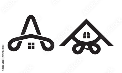 Modern Letter A Real Estate Logo Set, Minimal Monogram House Icon Collection