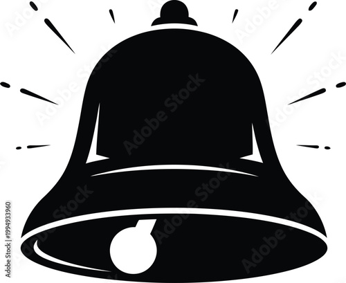 Black and white bell icon with starburst effect