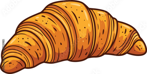 Golden brown croissant illustration for bakery advertising and food blogs featuring breakfast pastry