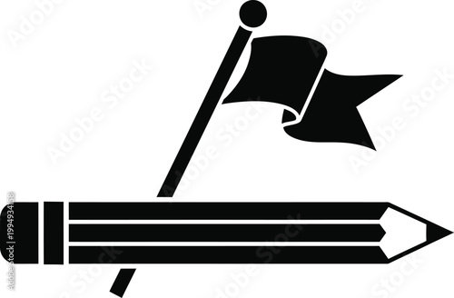 Pencil with flag icon symbolizing creativity marking and achievement