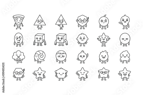 Set of Funny Cartoon Doodle Character Icon