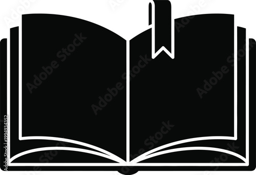 Open book icon with bookmark a simple black and white illustration