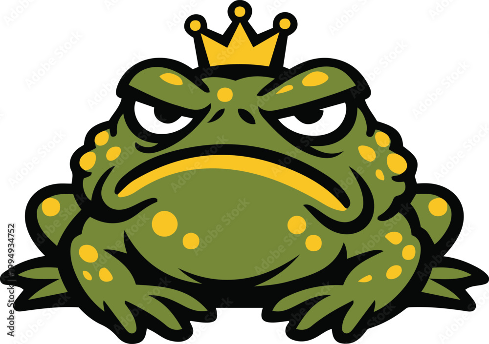 Fototapeta premium Grumpy Toad King with Golden Crown Mascot Vector