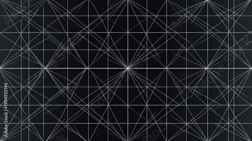 An intricate geometrical pattern with white lines intersecting against a solid black background, showcasing a creative and abstract design.
