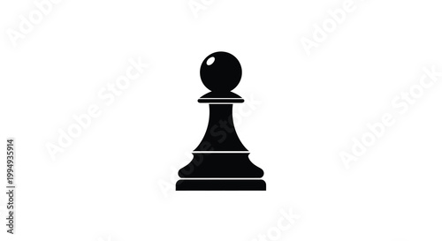 A stark minimalist depiction of a black chess pawn isolated on a clean white background simple design