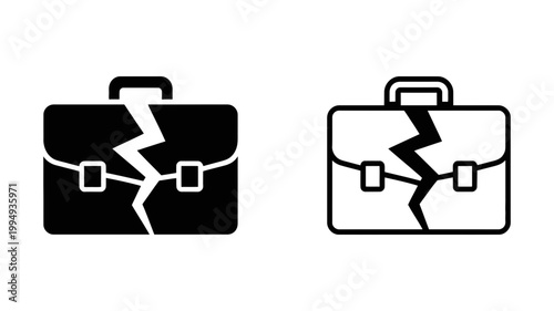 Broken briefcase icon symbolizing business failure or bankruptcy business bankruptcy briefcase financial