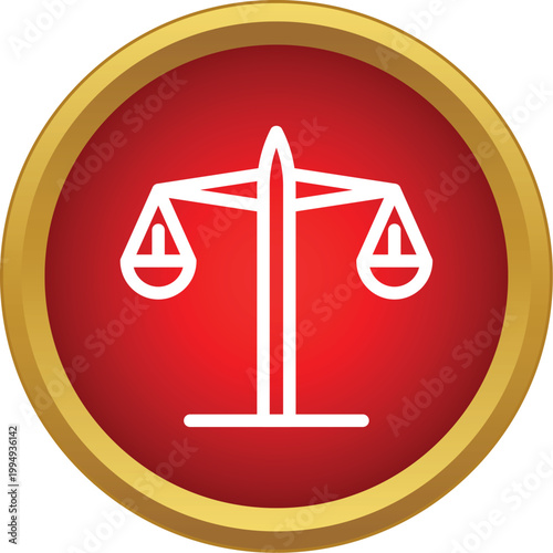 Scales of justice symbolizing law, balance, and decision making within a red circle